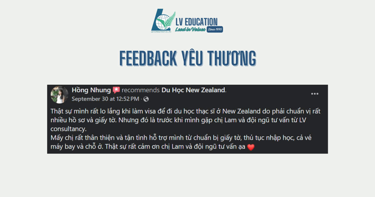 feedback của học sinh LV Education về du học thạc sĩ New Zealand